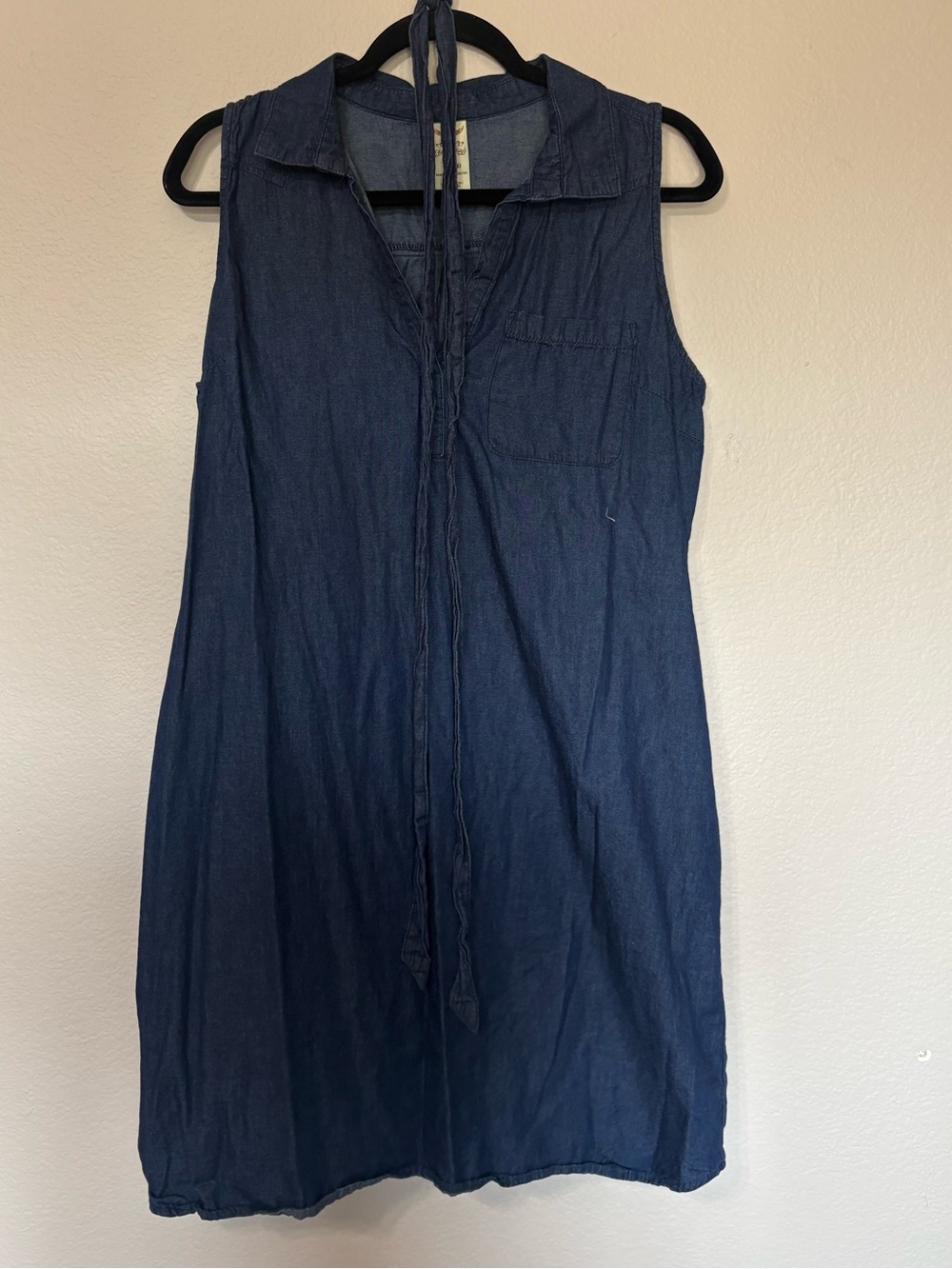 Sleeveless Dark Blue Denim Shift Dress